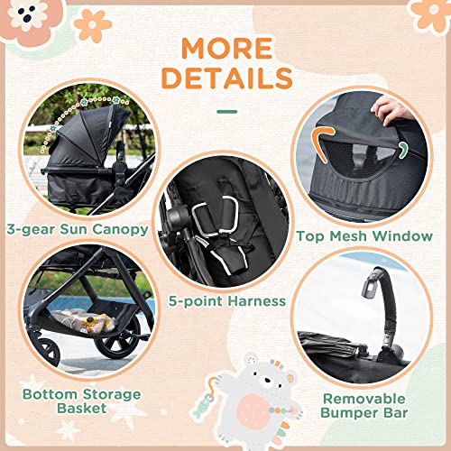 HOMCOM Lightweight 2-in-1 Baby Stroller Pram, Black