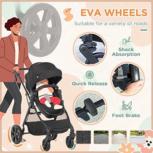 HOMCOM Lightweight 2-in-1 Baby Stroller Pram, Black
