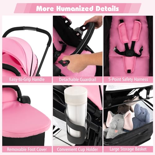 COSTWAY 2 in 1 Baby Pushchair - Pink