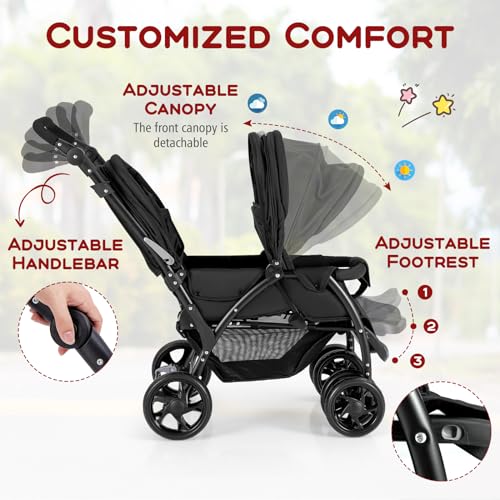 GYMAX Double Seat Stroller with Adjustable Push Handle