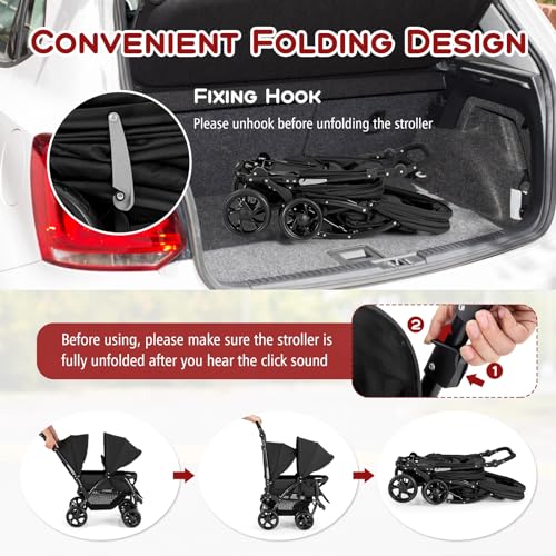 GYMAX Double Seat Stroller with Adjustable Push Handle