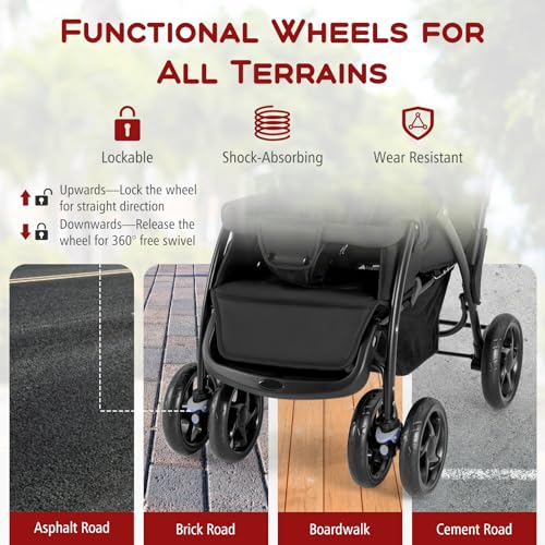 GYMAX Double Seat Stroller with Adjustable Push Handle