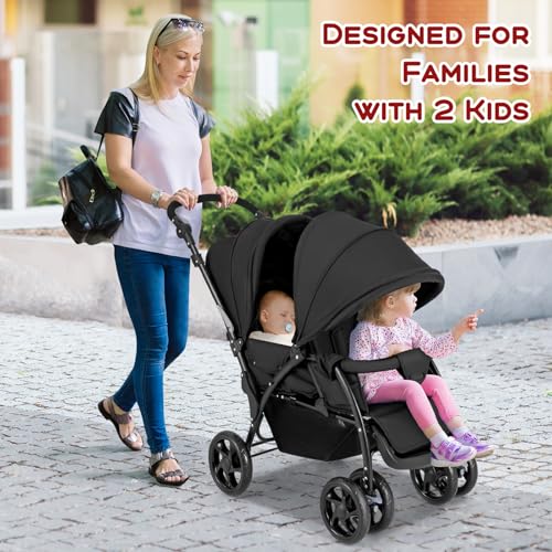 GYMAX Double Seat Stroller with Adjustable Push Handle