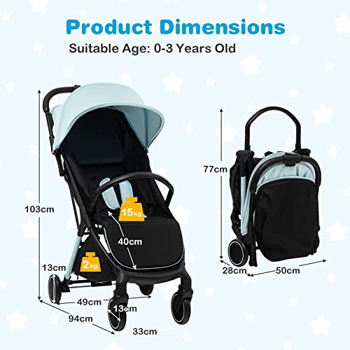 Maxmass Folding Baby Stroller with Canopy and Storage