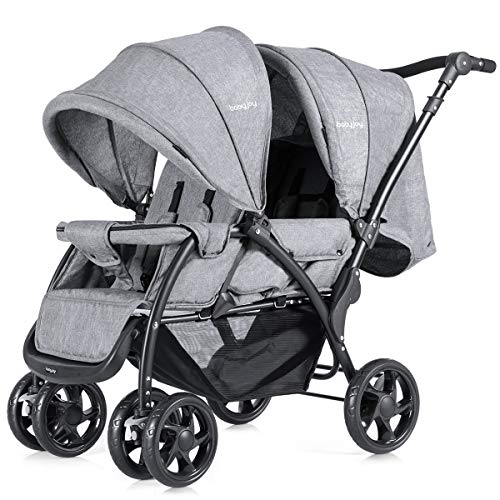 GYMAX Double Seat Stroller with Adjustable Handle (Grey)