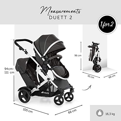 Hauck Duett 2 Double Pushchair - Black, Reversible, Compact