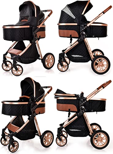 Black-Rose Gold 3-in-1 Lightweight Baby Travel System