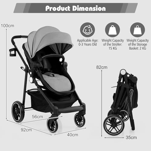 COSTWAY 2 in 1 Baby Pushchair with Reversible Seat
