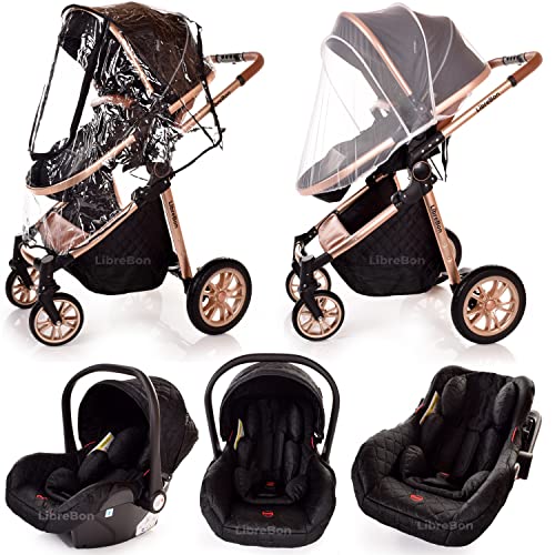 Black-Rose Gold 3-in-1 Lightweight Baby Travel System