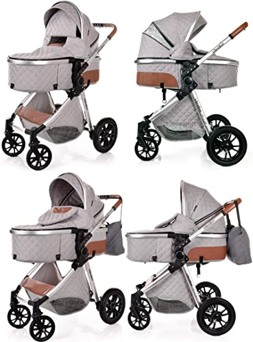 3-in-1 Lightweight Baby Pram Travel System (Light Grey)