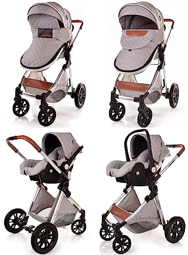 3-in-1 Lightweight Baby Pram Travel System (Light Grey)