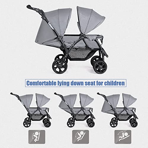 COSTWAY Double Seat Foldable Twin Tandem Pushchair