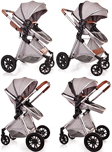 3-in-1 Lightweight Baby Pram Travel System (Light Grey)
