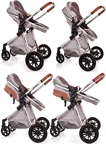 3-in-1 Lightweight Baby Pram Travel System (Light Grey)
