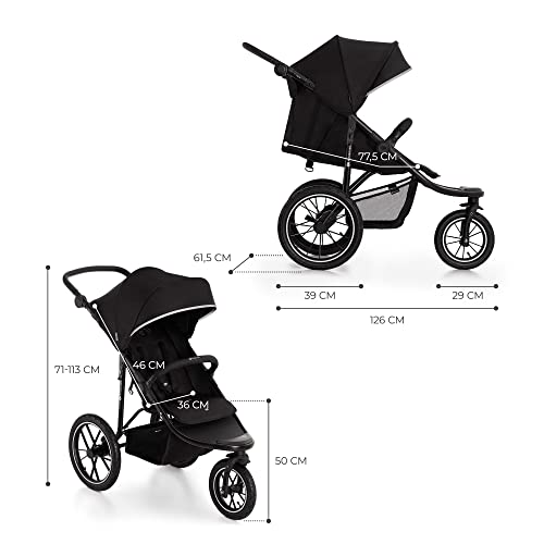 Kinderkraft HELSI Jogger Stroller, 3 Wheeler, Lightweight, Black