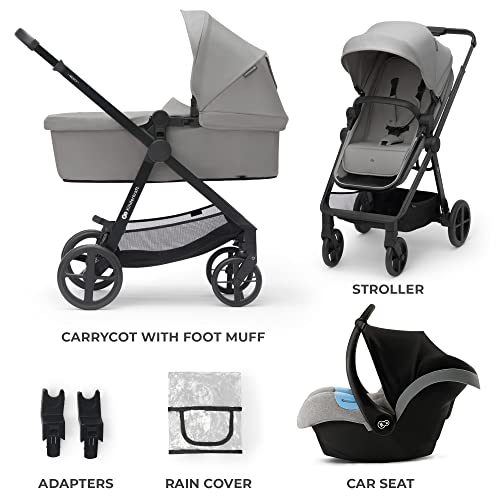 Kinderkraft 3-in-1 Stroller, Pushchair, Pram Set - Gray