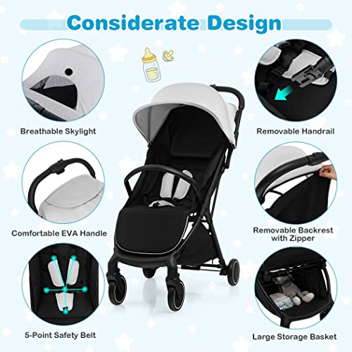 COSTWAY Portable Baby Stroller with Adjustable Canopy (Grey)