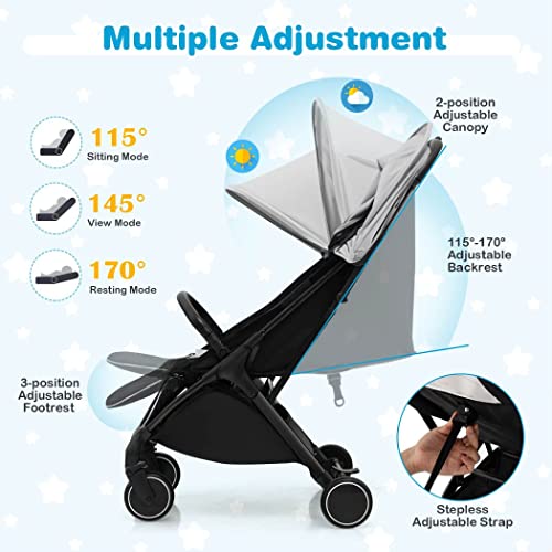 COSTWAY Portable Baby Stroller with Adjustable Canopy (Grey)