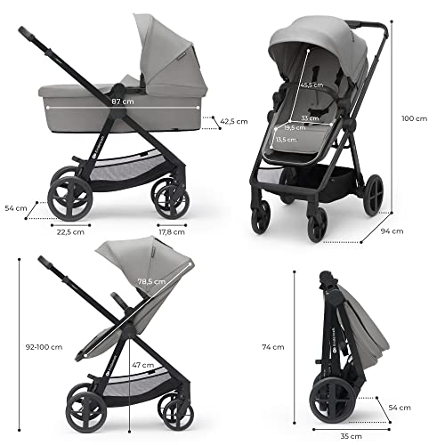 Kinderkraft 3-in-1 Stroller, Pushchair, Pram Set - Gray