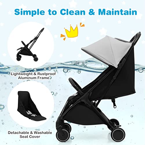 COSTWAY Portable Baby Stroller with Adjustable Canopy (Grey)