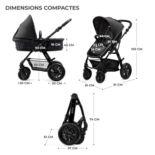 Kinderkraft MOOV Pram 3 in 1 Set with Infant Car Seat - Black