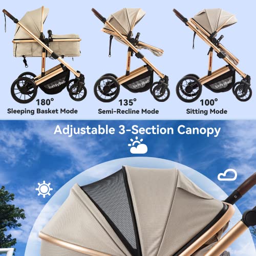 Infant Newborn Bassinet Stroller - 2-in-1 Convertible Pushchair
