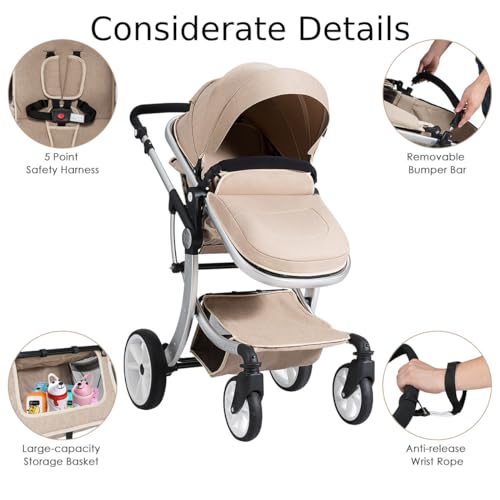 GYMAX Foldable Baby Stroller with Rain Cover and Mosquito Net