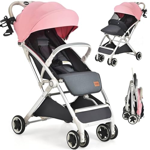 Maxmass Foldable Baby Stroller with Adjustable Canopy (Pink)