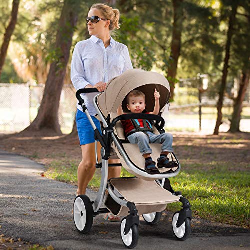 GYMAX Foldable Baby Stroller with Rain Cover and Mosquito Net