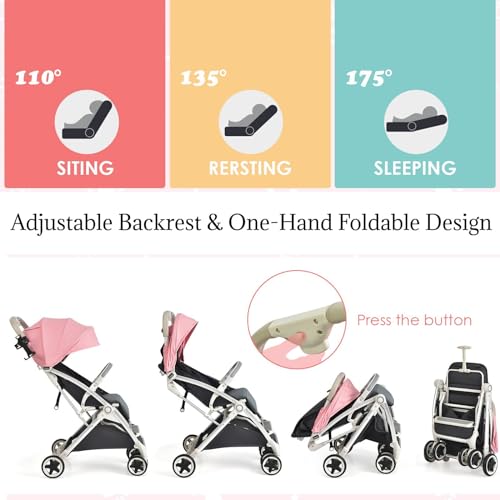 Maxmass Foldable Baby Stroller with Adjustable Canopy (Pink)
