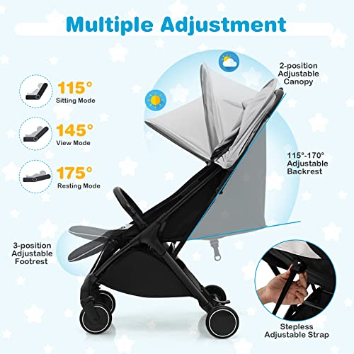 GYMAX Foldable Lightweight Baby Stroller with 5-Point Safe Belt