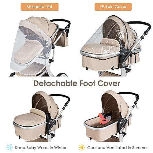 GYMAX Foldable Baby Stroller with Rain Cover and Mosquito Net