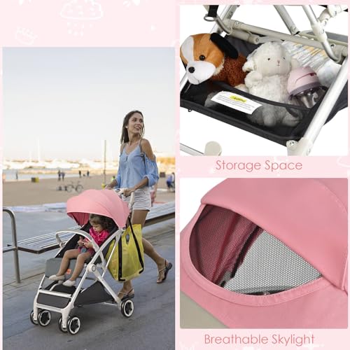 Maxmass Foldable Baby Stroller with Adjustable Canopy (Pink)