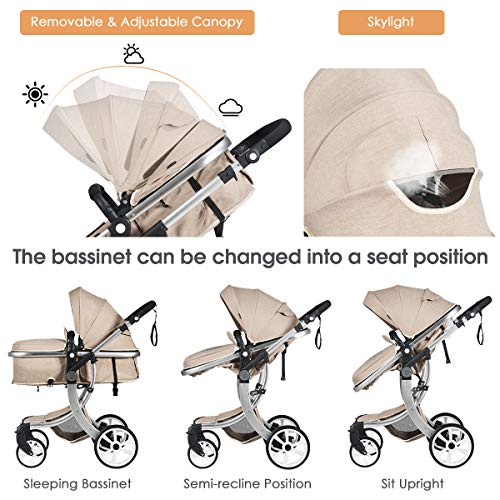 GYMAX Foldable Baby Stroller with Rain Cover and Mosquito Net