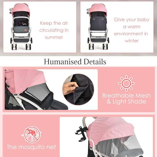 Maxmass Foldable Baby Stroller with Adjustable Canopy (Pink)