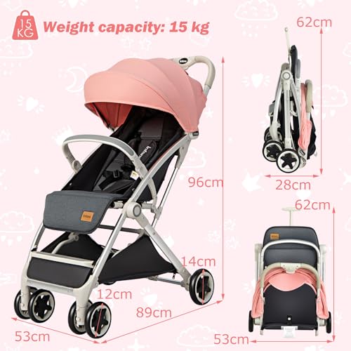 Maxmass Foldable Baby Stroller with Adjustable Canopy (Pink)