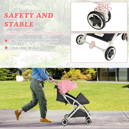 Maxmass Foldable Baby Stroller with Adjustable Canopy (Pink)