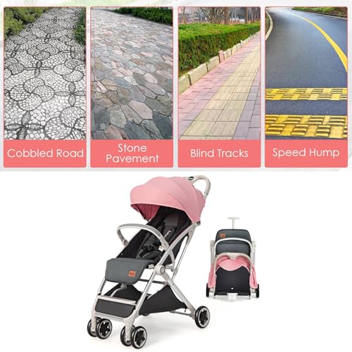 Maxmass Foldable Baby Stroller with Adjustable Canopy (Pink)