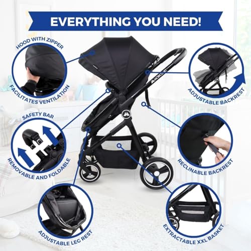 Mobiclinic® Kids 2-in-1 Stroller + Carry Cot, Nuit