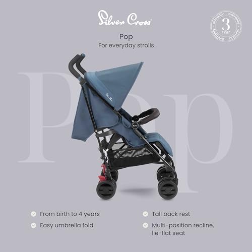 Silver Cross Pop Pushchair - Foldable Stroller - Adjustable Seat