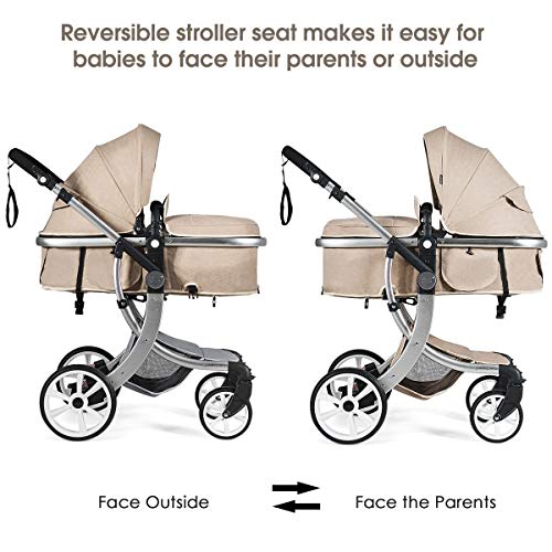 COSTWAY Foldable Infant Stroller with Rain Cover & Bag