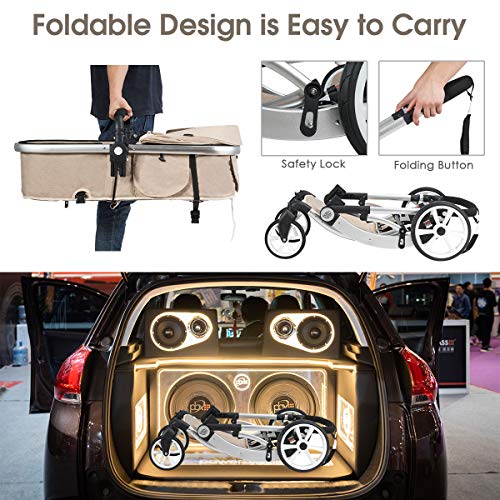 COSTWAY Foldable Infant Stroller with Rain Cover & Bag