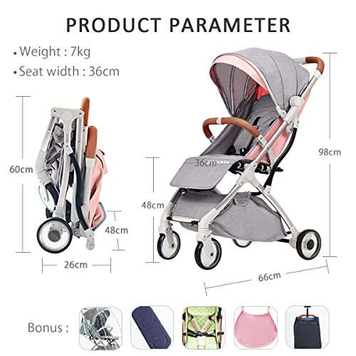 SONARIN Lightweight White Stroller, Stylish Compact Travel Buggy