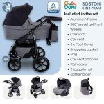 GaGaDumi Boston Pram 3 in 1 Set - Black/Beige