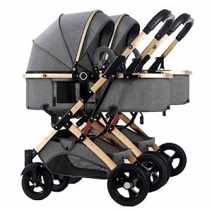 Gray Double Stroller for Infant and Toddler Twins