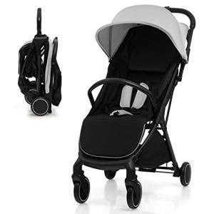 COSTWAY Portable Baby Stroller with Adjustable Canopy (Grey)