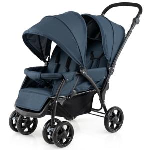 GYMAX Double Seat Adjustable Stroller with Canopy