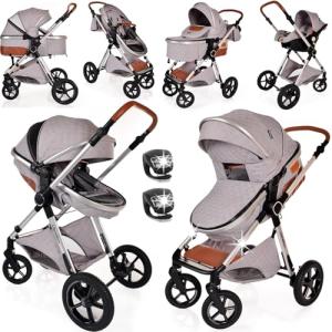 Lightweight 3-in-1 Travel System Pram for Newborns-Toddlers