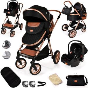 Black-Rose Gold 3-in-1 Lightweight Baby Travel System