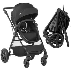 HOMCOM Lightweight 2-in-1 Baby Stroller Pram, Black